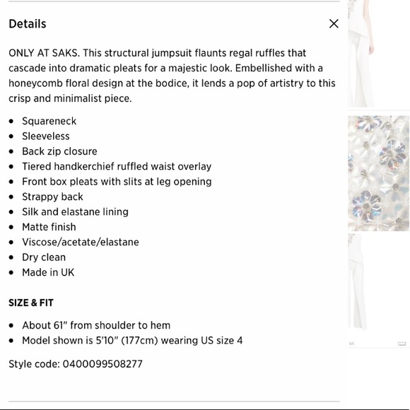 Roland Mouret 'Manton' embellished white jump suit - Picture 7 of 8